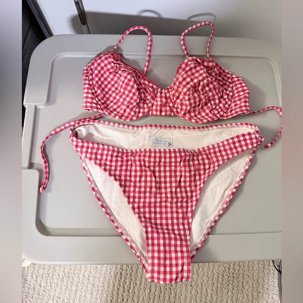 Shoshanna Swimwear Red Gingham Bikini Retro Cherry Logo sz L